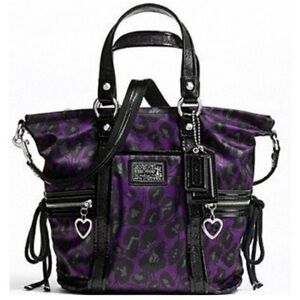 Coach Poppy Daisy Glam Tote Purple Ocelot Animal Print F20071